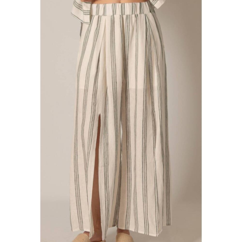 NEW BEFORE YOU COLLECTION linen wide leg pants in black/ivory stripes